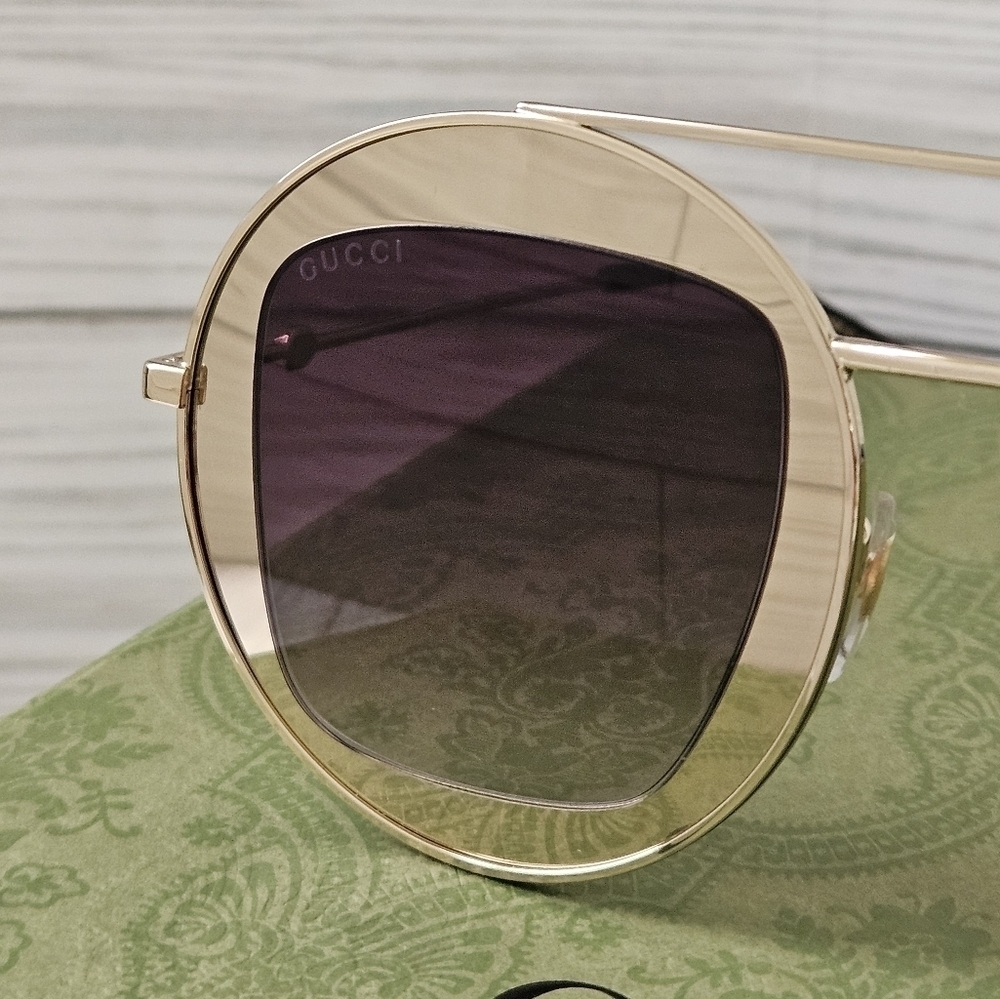 Gucci Aviator GG0105S Aviator Sunglasses in Gold and Brown Gradient NWT - Picture 9 of 12
